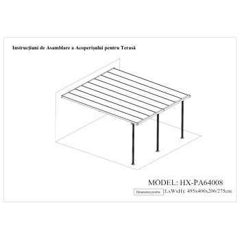 PERGOLA PENTRU PERETE, ACOPERITA CU POLICARBONAT, 492X400X206/275 CM