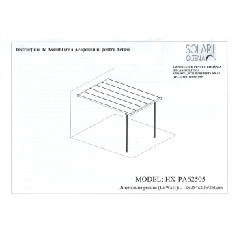PERGOLA PENTRU PERETE, ACOPERITA CU POLICARBONAT, 312X254X206/250 CM